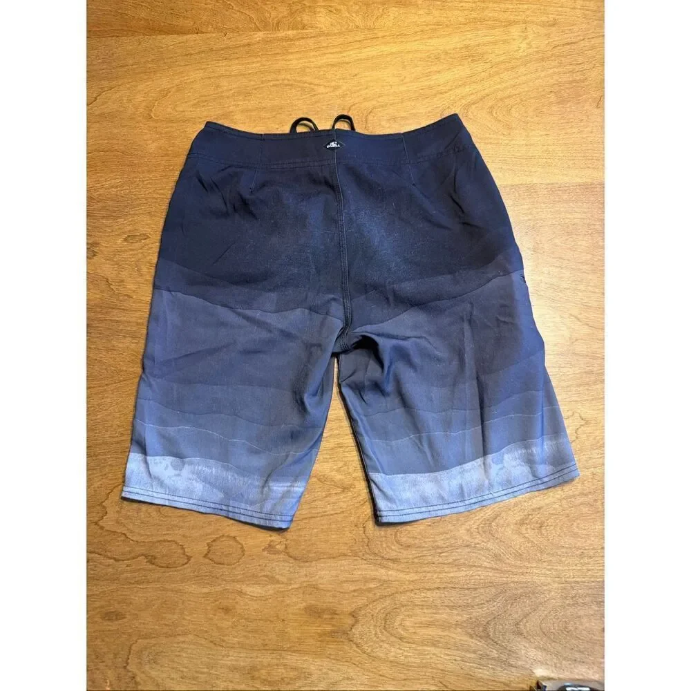 O'Neill Men's Ombre Wave Brisbane Ultrasuede Swim Board Shorts Blk Gray Size 29